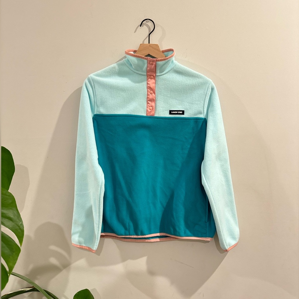 LAND’S END WOMENS HERITAGE FLEECE SNAP NECK PULLOVER SIZE M/P
